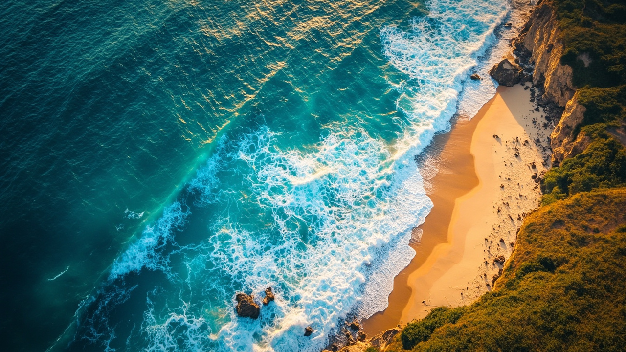 Coastal aerial view showing tide patterns and marine environment